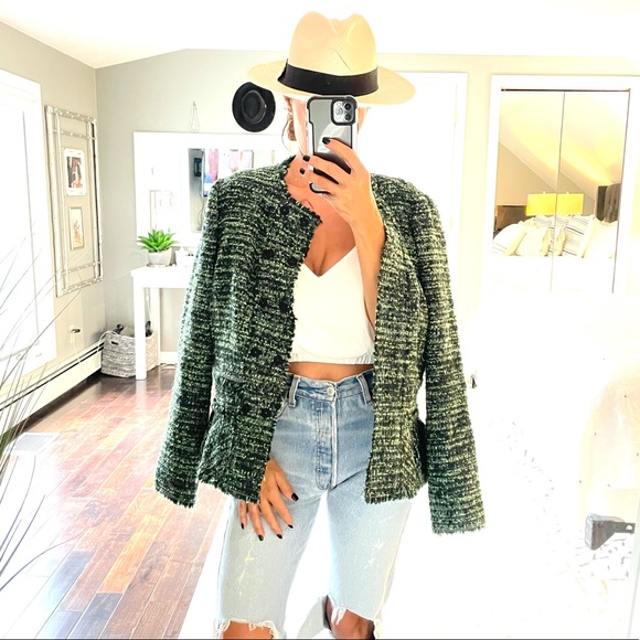 Rebecca Taylor Jackets & Blazers - Rebecca Taylor green & black Bouclè blend flare hem blazer jacket size 12